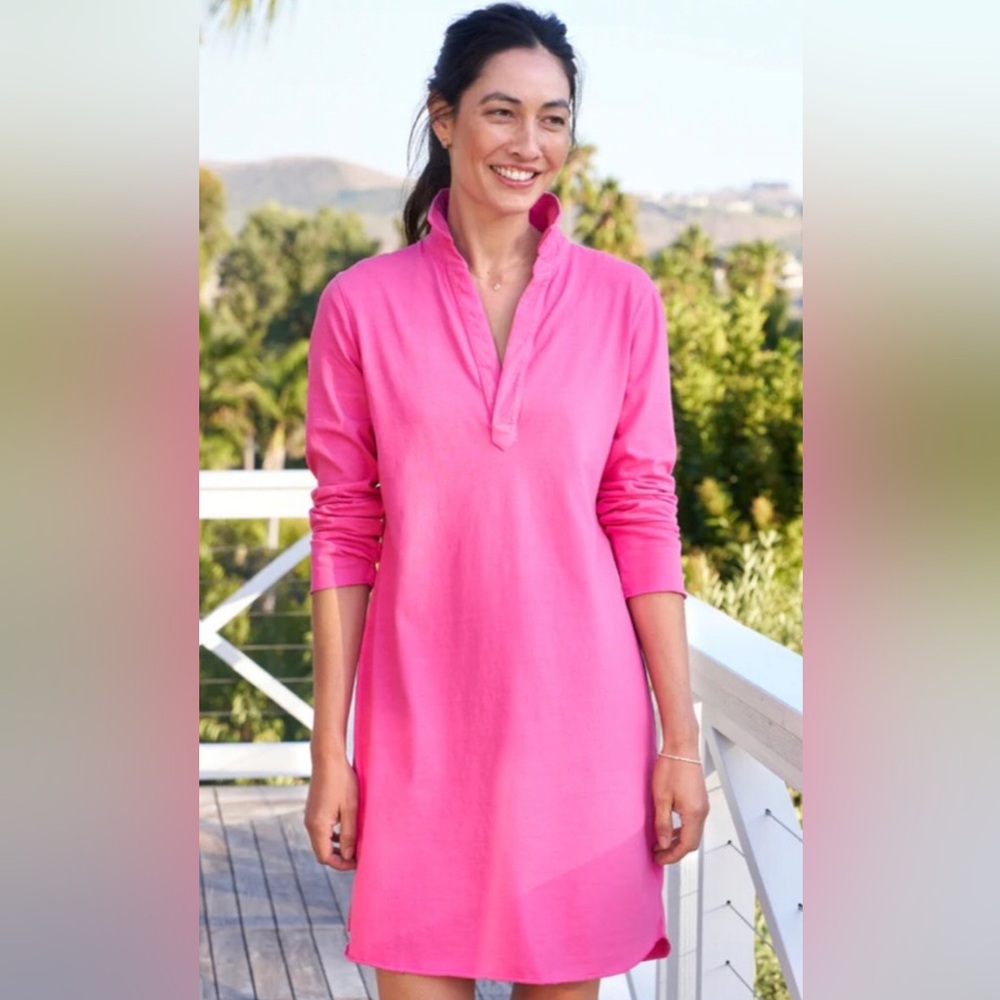 Frank & Eileen Nicole V-Neck Collared Pullover Henley Dress,Jersey Rose Size-Med